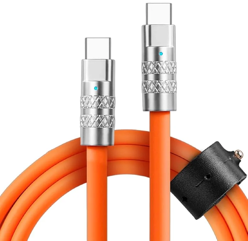 Statik TsumoCharge Fast Charging Cable 100W - Heavy Duty Shatterproof Silicone, Supports Data Transfer, Type C to Type C Cable, Cable Cover Organizer Included, USB C to USBC 6FT, 2M, Orange — Mobil och surfplatta