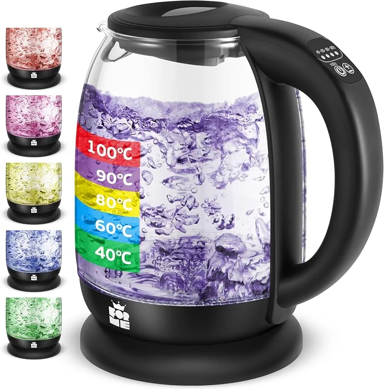 FOR ME Glas Elektrisk Vattenkokare med Tesil 1, 8L, Temperaturkontroll, Temperaturval 40°C till 100°C, LED-Belysning i 5 Färger, Varmhållningsfunktion, BPA-Fri — Kök & Hushåll
