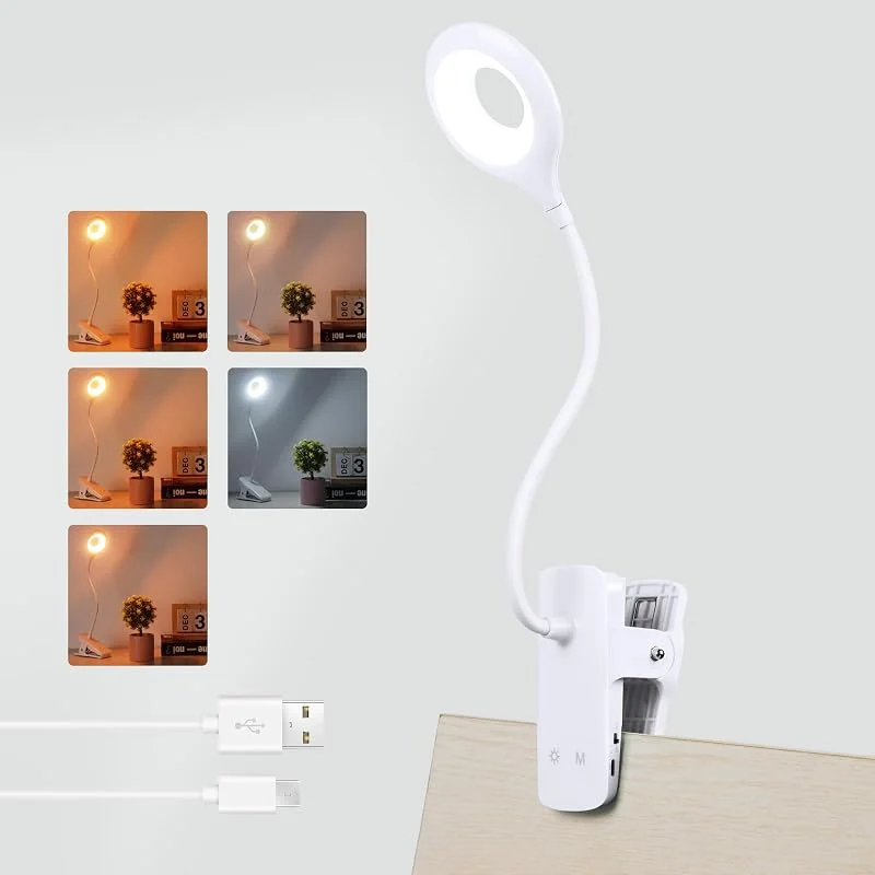 Akynite 3 W lä vid sängen, uppladdningsbar klämbar, typ C-laddning, 5 färgförändringar och 5 ljusstyrka, sänglampa med batteri, 28 LED-klämlampor touch dimbar, för sänglampa skrivbord, vit — Hushållselektronik