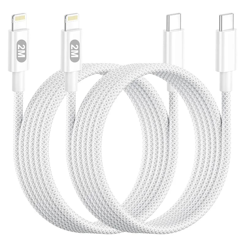 USB-C till Lightning-kabel 2M 2-Pack [Apple MFi-certifierad] Snabbladdningskabel för iPhone Flätad USB-C till Lightning-kabel 2M Laddningskabel för iPhone 14 13 12 11 Pro Max, X, XS, XR, 8, SE, iPad — Mobil och surfplatta