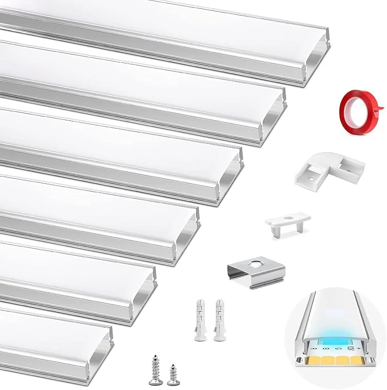 HOMMAND 6 x 1m, 3.3ft LED aluminiumkanal, LED Kanal och diffusor för LED Remsa, LED Profil med ändkåpor monteringsclips och tejp, LED aluminiumprofil 6m (U-form) — Smart belysning