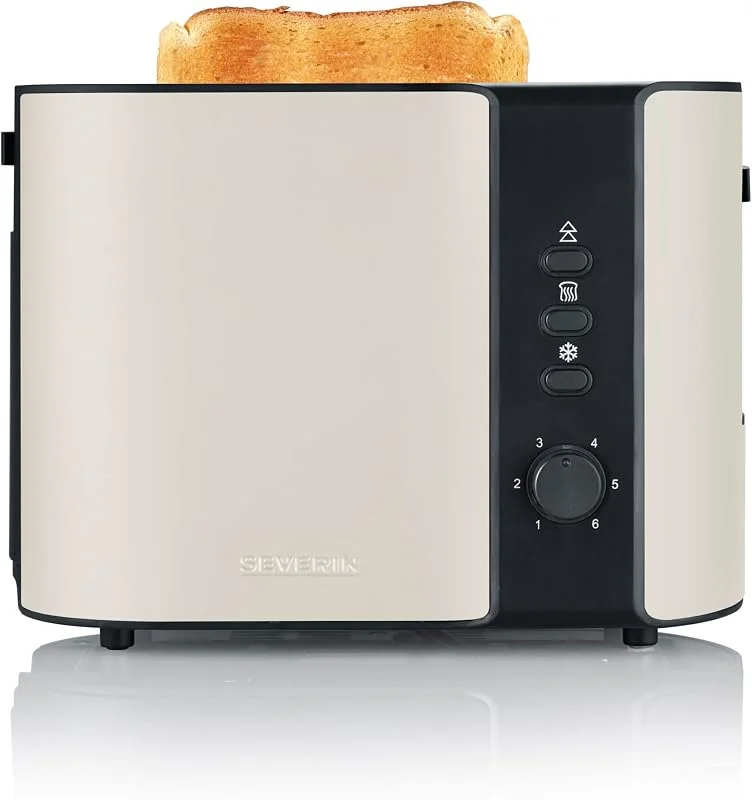 SEVERIN Brödrost 2 skivor, 6 nivåer av förgyllning, skivcentrering, bakverk, automatisk avstängning, smuluppsamling, 800 W, beige, AT 9576 — Kök & Hushåll