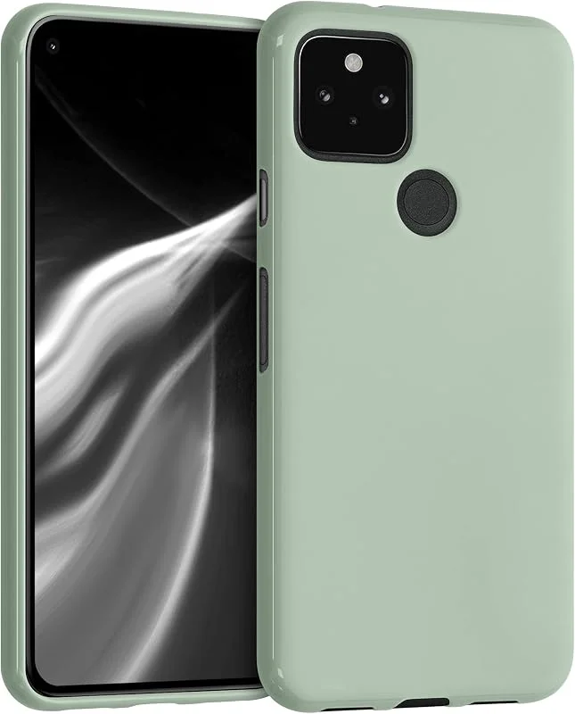 kwmobile Fodral kompatibelt med Google Pixel 5 - mjukt silikonfodral - grönt grått — Mobil och surfplatta