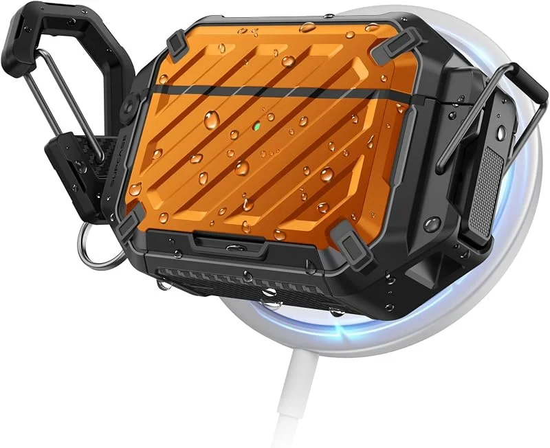 SUPCASE Fodral för AirPods Pro 3 med lås och Karabin, [Stödjer Trådlös Laddning] Skyddande Skal mot Repor för AirPods Pro 3:e Generationen (Orange) — Mobil och surfplatta
