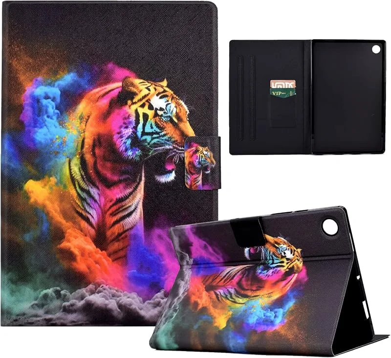 Samsung A8 Fodral för A8 2022, 2021 SM-X200, X205, X207 Stativ Folio Skyddsfodral Med Automatisk Standby, Skärmaktiveringsfunktion, Tab A8, Färgad Tiger — Mobil och surfplatta
