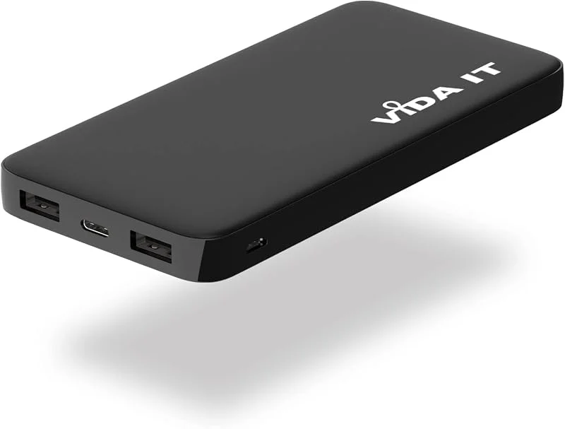 Vida IT vDuo 10000mAh Powerbank för Uppvärmd Väst Jacka Gilet USB Uppladdningsbar Batteripaket 2A 5V Laddare Externt Batteri Kompatibel med iPhone Android Mobiltelefon Tablet PC 2-Portar USB-C — Mobil och surfplatta