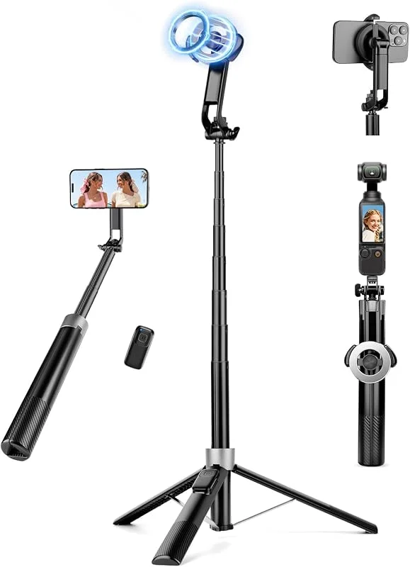 Victiv 178cm Magnetisk Selfie-stativ, Aluminiumstativ för Mobiltelefoner, Kompatibelt med iPhone 17, 16, 15, 14 Pro Max Mag-Safe, Smartphone-stativ med Fjärrkontroll och Magnetring för Samsung & Huawei — Mobil och surfplatta
