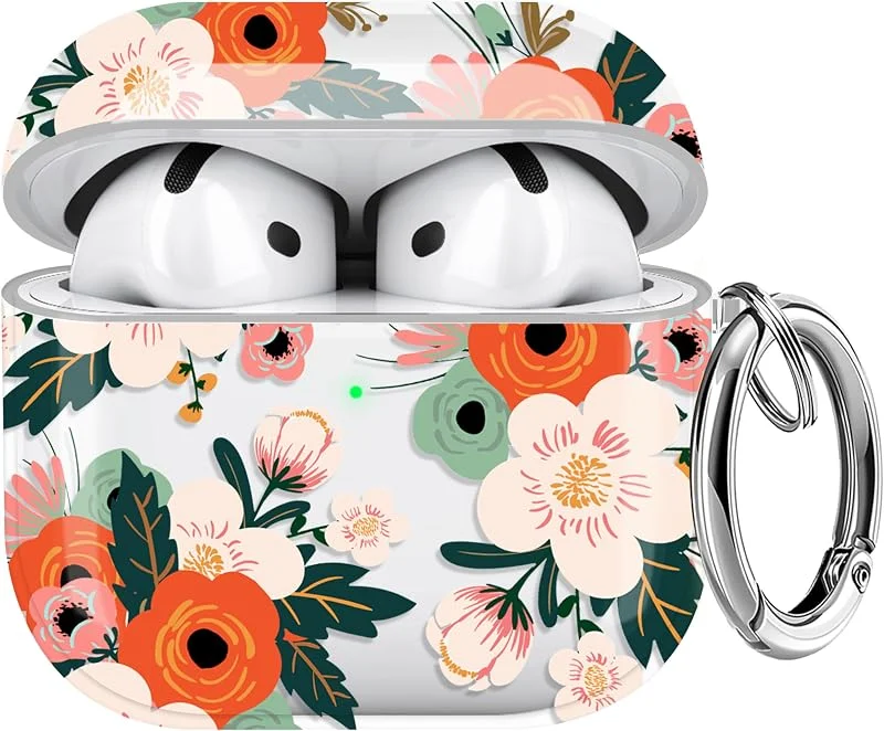 Maxjoy för AirPods 4-fodral, Clear AirPod 4:e generationen fodral skyddande mjuk söt blomma AirPod 4 fodral för kvinnor flickig med nyckelring för AirPods 4 fodral 2024, blommig — Mobil och surfplatta