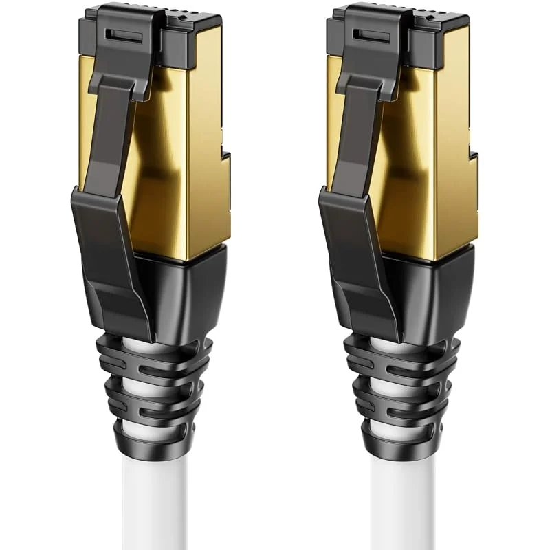 deleyCON 10m CAT8.1 LAN Kabel Patchkabel Nätverkskabel - RJ45 LAN DSL Kabel Koppar S, FTP Skärmning 2000 MHz 40 Gbit - CAT.8 Ethernet KBL RJ45 Kontakt Förgylld - Vit — Laddning och kablar
