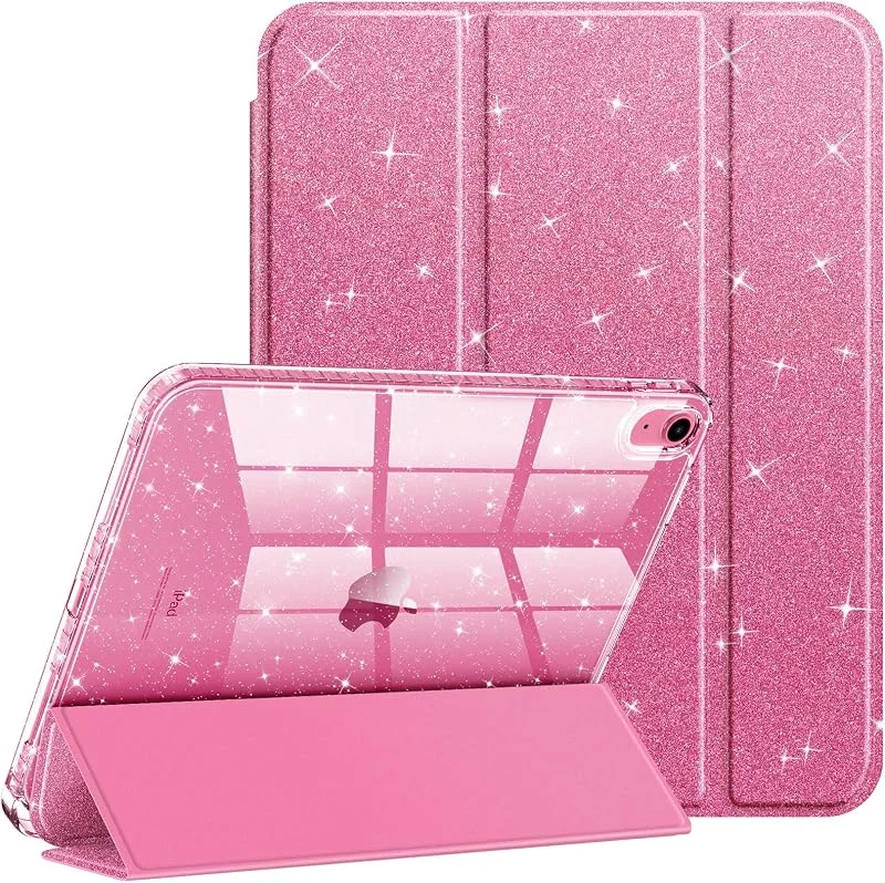 Fintie Fodral för iPad 11 generation 11 tum, 2025 (A16), iPad 10 generation 2022 10, 9 tum med pennhållare, glittrande stötsäkert fodral med glänsande, transparent baksida skyddsfodral, rosa — Mobil och surfplatta