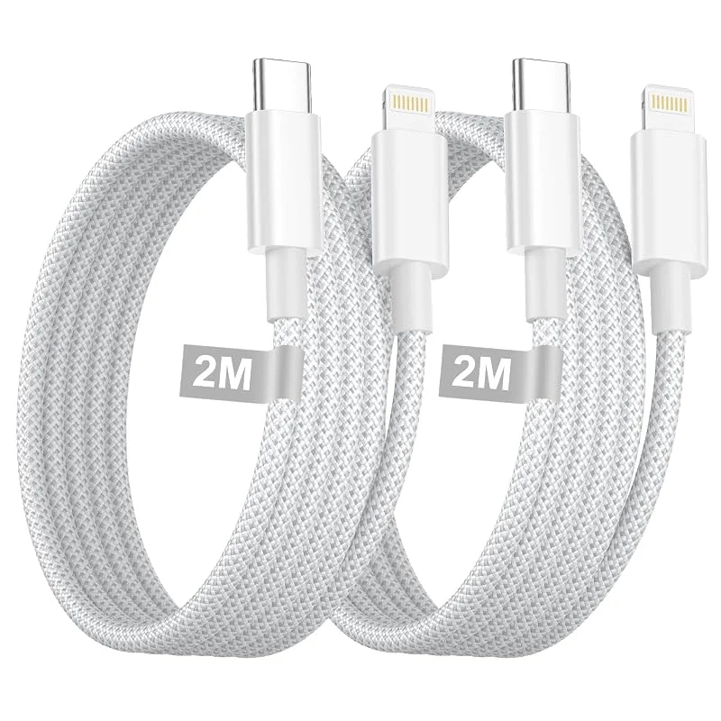 iPhone USB C-kabel till Lightning 2 m, set med 2, USB C-kabel Lightning, snabbladdningskabel i flätad nylon, kabelladdare, iPhone MFi-certifierad för iPhone 14 Pro Max, 13, 12, 11, X, SE, 8, 7 — Mobil och surfplatta