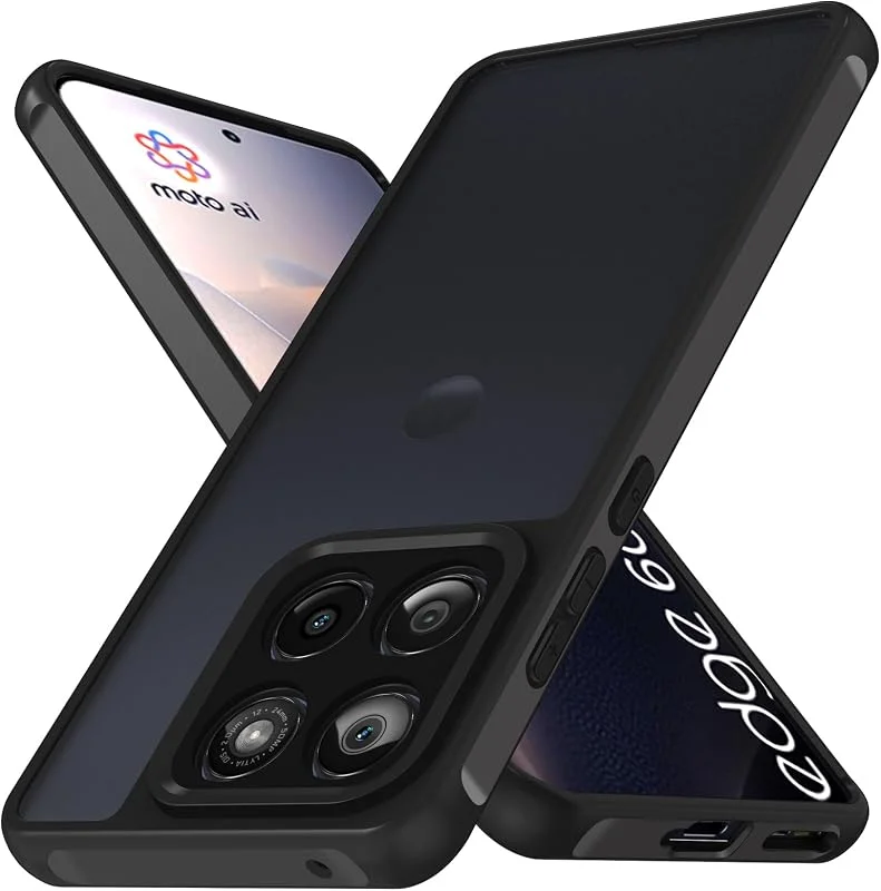 ivoler Matt svart fodral för Motorola Moto Edge 60 Fusion 5G, Moto Edge 60 5G, militärklassat stötsäkert skyddsfodral, bakre genomskinlig, anti-fingeravtryck anti-repor hårt baksidesskal — Mobil och surfplatta