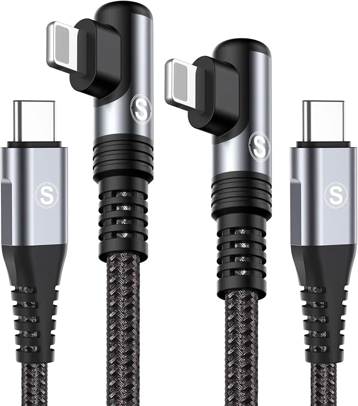 SWECENT USB C till Lightning Kabel 90 grader [2Pack 2m], snabbladdningskabel Power Delivery USB C Lightning iPhone-laddare Nylonflätad för iPhone 14, 13, 12, 11, Pro, X, XS, XR, 8, 8 Plus, 7, 7 Plus, 6s, 6s Plus — Mobil och surfplatta