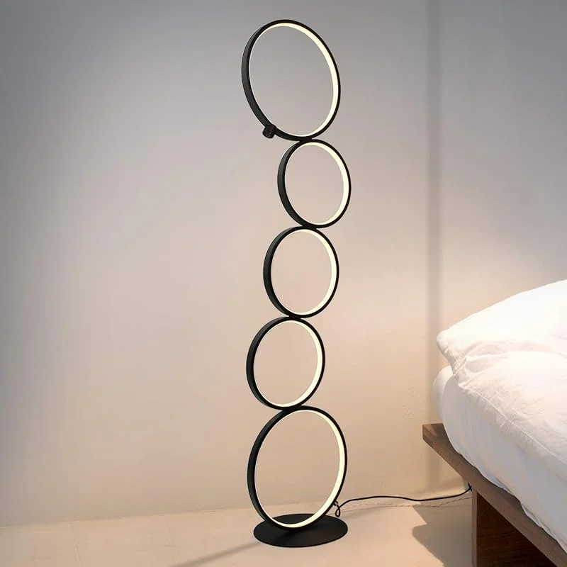 GBLY LED dimbar golvlampa modern 32 W touchströmbrytare varm vit 3 000 K aluminium 5 lampor ringformad svart för sovrum vardagsrum arbetsrum — Smart belysning