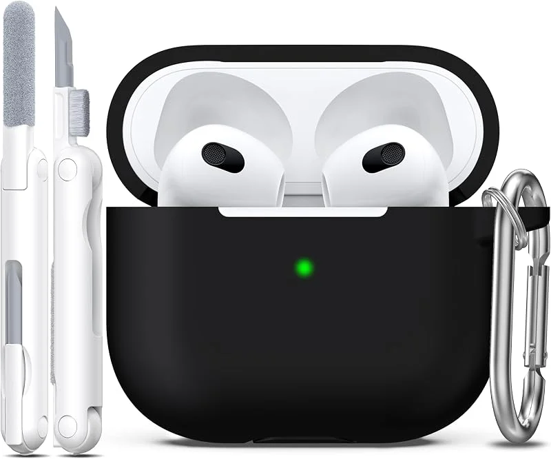 R-fun Kompatibel med AirPods 3:e generation 2021, för AirPods 3 gen Fodralskydd med rengöringssats och nyckelring, mjukt silikonskydd för Apple AirPods 3 Fodral, Svart — Mobil och surfplatta
