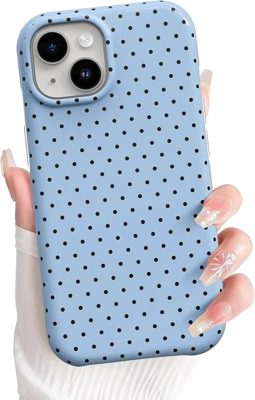 EYZUTAK Magnetiskt fodral för iPhone 15, kompatibelt med Magsafing, mode, söt, prickigt telefonfodral, enkelt, elegant, estetiskt prickigt mönster, smalt TPU-skyddande fodral för kvinnor flickor – blå — Mobil och surfplatta