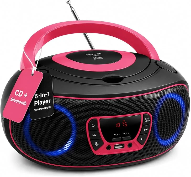 Denver Bärbar CD-Spelare med Bluetooth, USB och FM-Radio, Rosa — Portabel digital och ljud