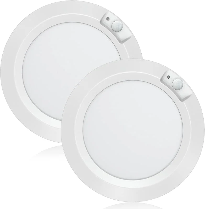Rörelsesensor batteri kraftlampa, Awanber LED garderobslampa med rörelsedetektion hall taklampa 210 LM batteridriven för skjul trapphus skafferi badrum vindskåp – svalt vitt (2-pack) — Smart belysning