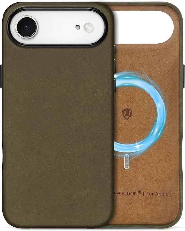 SHIELDON läderfodral för iPhone Air 6, 5" 5G 2025, khaki — Mobil och surfplatta