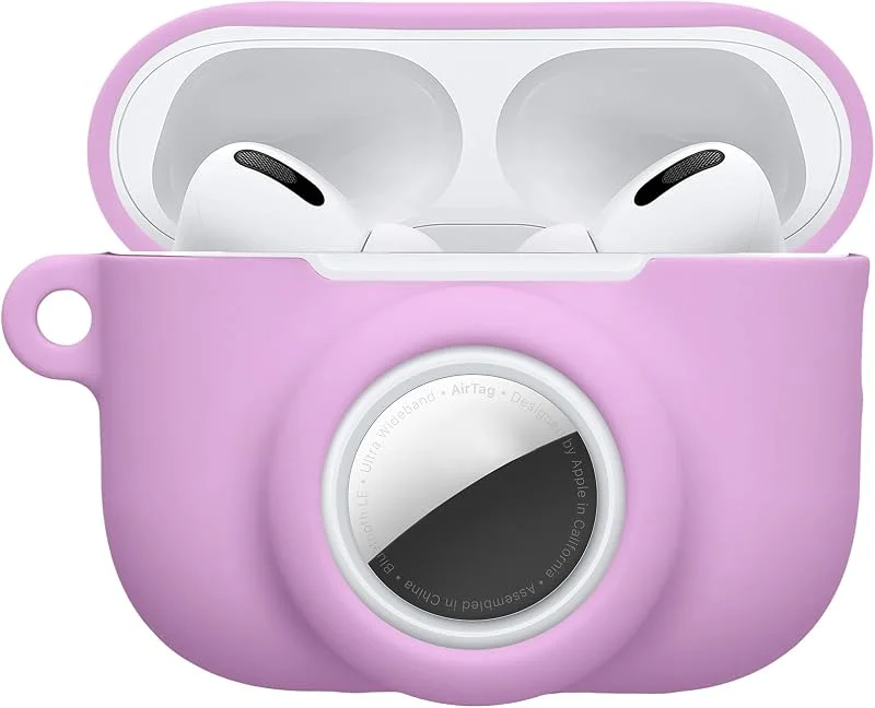 kwmobile fodral kompatibelt med Apple Airpods Pro 3 – silikonskydd kompatibelt med AirTag – förvaring med karbinhake – lavendelgrå — Mobil och surfplatta