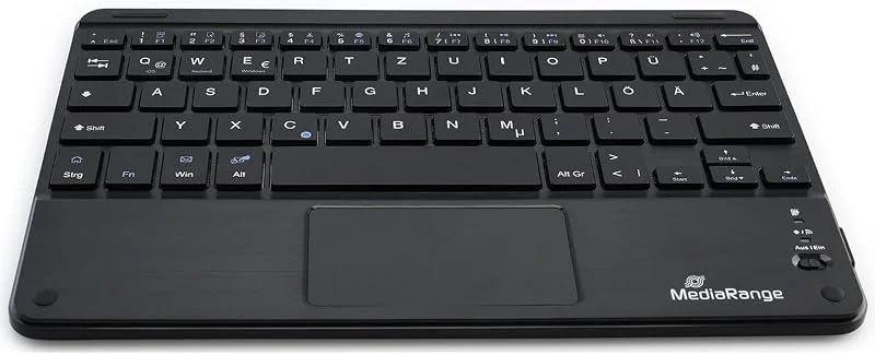 MediaRange kompakt trådlöst tangentbord med 64 knappar och pekplatta, QWERTZ (DE, AT, CH) tangentbordslayout, svart — Datortillbehör