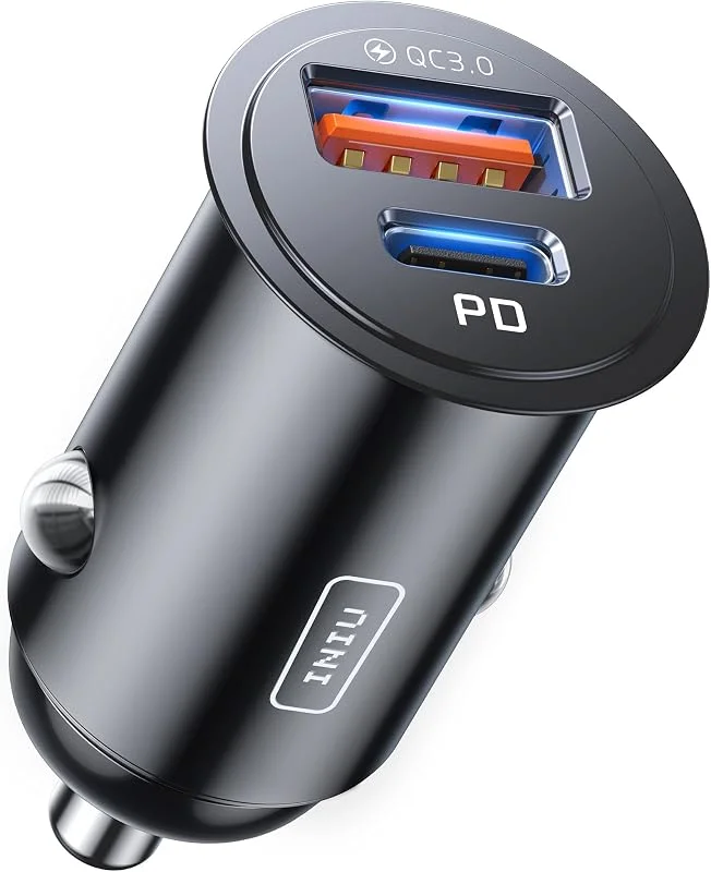 INIU 60W Billaddare [USB C + USB A], PD & QC 3.0 Snabbladdning USB-Adapter — Mobil och surfplatta