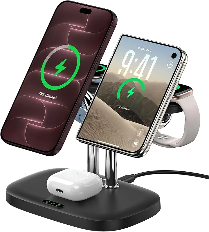 Dual Trådlös Laddstation för i-Phone Duo, 18 Pro Max, Apple Watch 12, Ultra 4 — Mobil och surfplatta