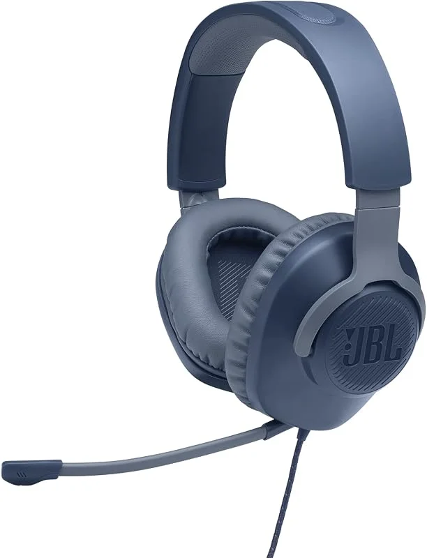 JBL Quantum 100 Kabelanslutna over-ear gaming hörlurar med mikrofon, kompatibla med olika spelplattformar, blå — Hörlurar och ljud