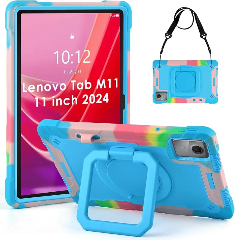 KATUMO Fodral för Lenovo M11 Tablet 11 tum (TB-330FU), 3-Lagers Stötsäkert Skal för Lenovo Tab M11 2024, LENOVO Xiaoxin pad 2024, med Pennhållare & Axelrem & 360 ° Roterbart Stativ — Mobil och surfplatta