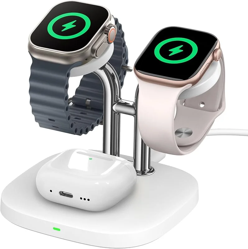 SwanScout Dubbel Laddare för Apple Watch, SwanScout 704A, 5W Snabb Trådlös Laddare Kompatibel med Apple Watch 3, SE 3, Series 11, 10, 9, 8, 7, 6, Trådlös Laddningsstation för Airpods Pro(Ingen Adapter) — Mobil och surfplatta