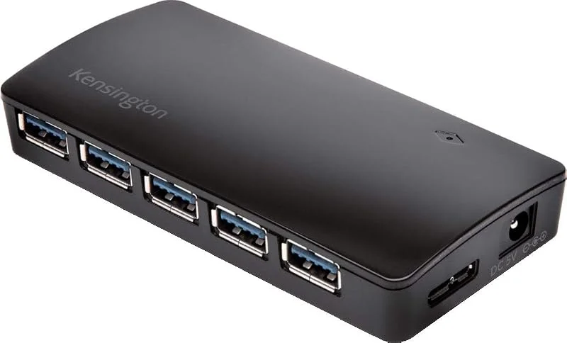 Kensington USB 3.0-hub med 7 portar, upp till 5 Gbps, 4 Ampere för snabb laddning av smartphones och läsplattor, Plug-and-Play-installation, för HP, Dell, Windows och Macbook, K39123EU — Laddning och kablar