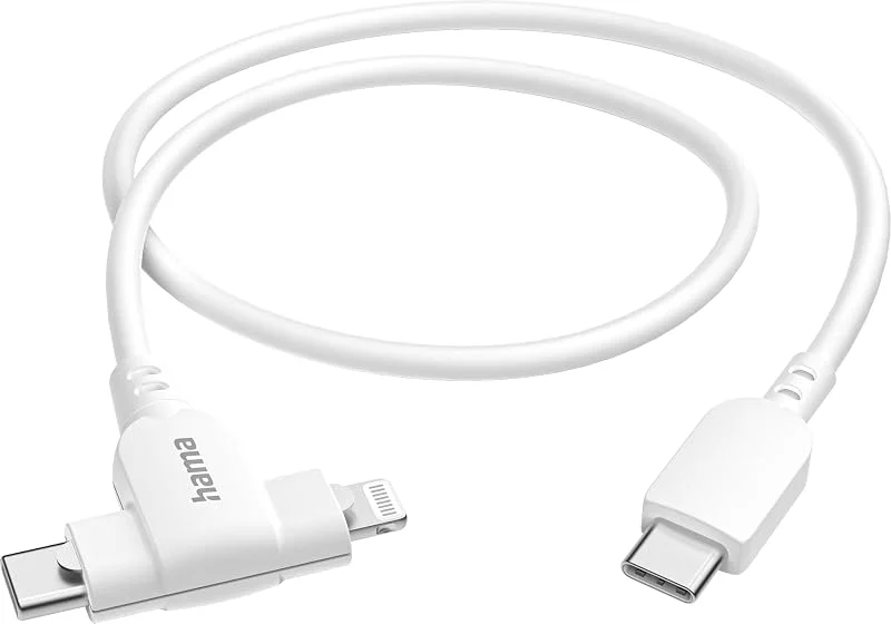 Hama 2-i-1 laddningskabel, USB-C eller Lightning, MFI, 1, 5 m, vit — Mobil och surfplatta