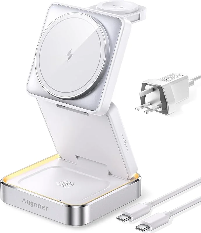 Apple trådlös laddare 15W, 3-i-1 vikbar dockningsstation iWatch-laddare, snabb Apple laddningsstation 17, 16 Pro Max, 15, 14, 13, 12, reseladdningsställ iWatch AirPods Pro 3 2 — Mobil och surfplatta
