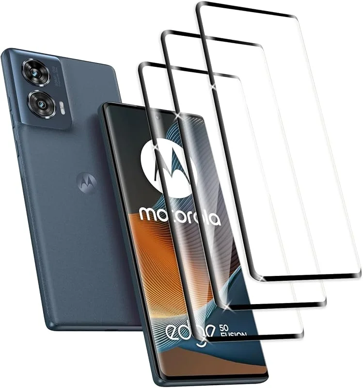 Förpackning med 3, Härdat glas skärmskydd för Motorola Moto Edge 50 Fusion, 3D full täckning, reptåligt, ultra tunt, HD skärmskydd, hårdhet 9H — Mobil och surfplatta