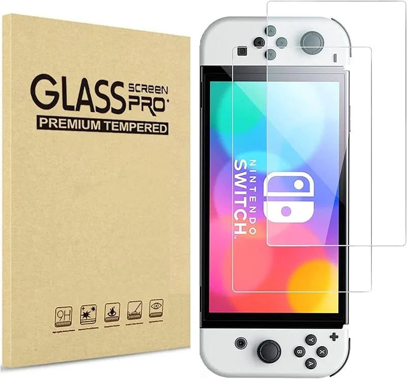 PHONILLICO Härdat glas för Nintendo Switch OLED [2-pack] Resistent fönsterfilm med skydd mot repor — Mobil och surfplatta