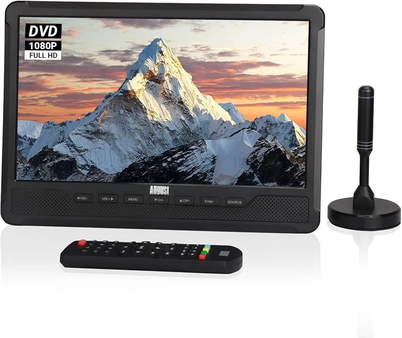 August DA383 10 tum bärbar TV med DVB-T2, DVD-spelare och batteri — Portabel digital och ljud