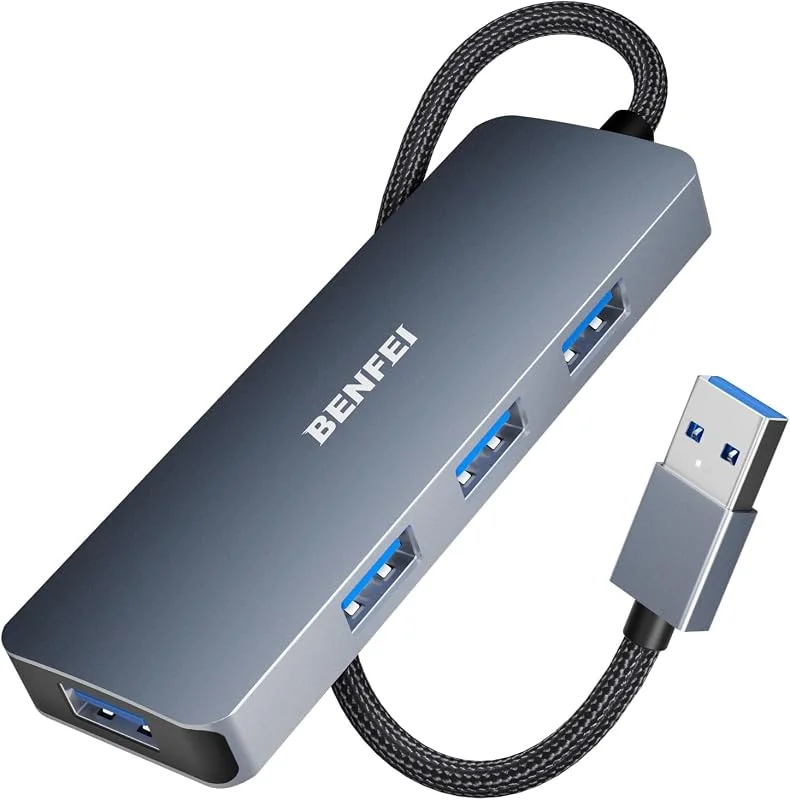 BENFEI USB-hubb, ultratunna USB 3.0-hub USB 4-portar kompatibla med MacBook, Mac Pro, Mac Mini, iMac, Surface Pro, XPS, PC, flashenhet, mobil hårddisk [aluminiumskal och nylonkabel] — Laddning och kablar