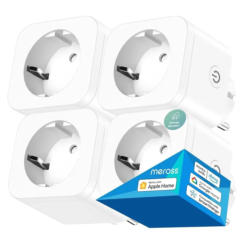 Smart uttag fungerar med Apple HomeKit 16A, Meross WLAN-uttag med strömmätning, Smart Plug med timer, röst- och fjärrkontroll, Kompatibel med Alexa, Google Home och SmartThings, 4 st — Smarta hem