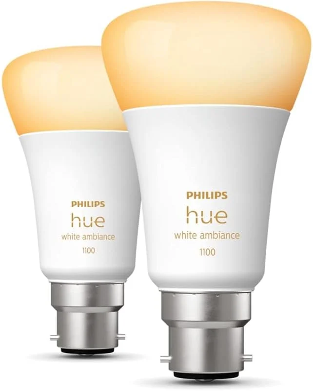Philips Hue White Ambiance Smart Glödlampa Twin Pack LED [B22 Bajonettlock] – 1100 lumen (75 W ekvivalent). Fungerar med Alexa, Google Assistant och Apple Homekit — Smarta hem