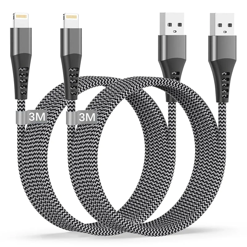 iPhone laddkabel, Lightning-kabel [2-pack 3 m] MFi certifierad USB-iPhone-kabel 3 m lång snabbladdningskabel nylon laddningskabel Lightning för iPhone 14 13 12 11 Pro Max, XS, X, 8, 7, 6, 5, SE, iPad — Mobil och surfplatta