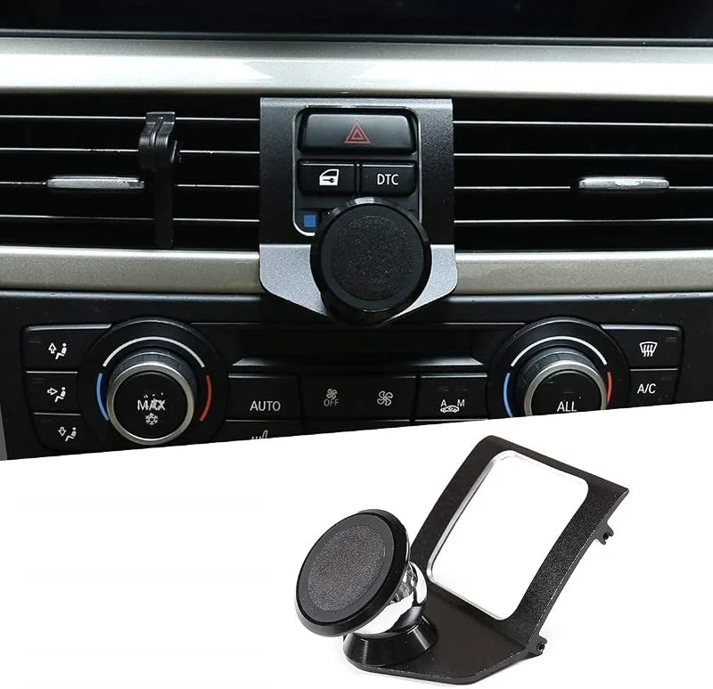 YANER Aluminiumlegering bilcenterkonsol luftventil mobiltelefonhållare för BMW 3-serien E90 E92 2005-2012 biltillbehör, 360-graders roterande mobiltelefonfäste (svart) — Mobil och surfplatta