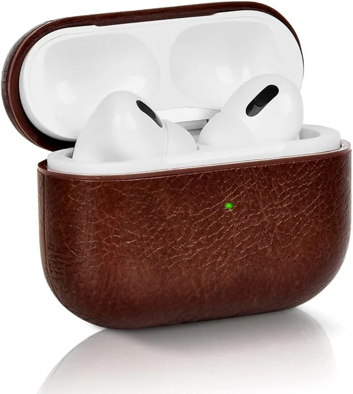 Läderfodral för AirPods Pro 2 2022, AirPods Pro 2 fodral skyddsfodral med krok bruna hörlurar PU-fodral (synlig LED-LED-svart) (stöder trådlös laddning) för Apple AirPods Pro 2 — Mobil och surfplatta