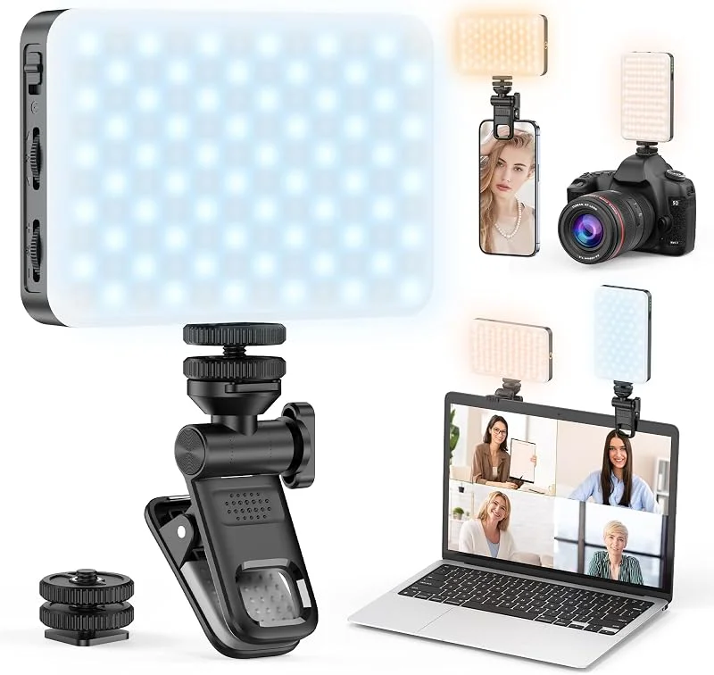 LED-selfielampa med 120 lampor, 3 ljuslägen, clip för mobil & laptop, inbyggt batteri, kompakt – perfekt för Zoom, videosamtal och YouTube — Mobil och surfplatta