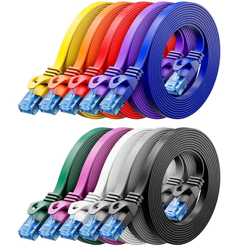 deleyCON 10x 0, 25m CAT6 Platt Nätverkskabel 1000 Mbit Gigabit LAN - Cat 6 RJ45 Ethernet Patchkabel Tunt Installationskabel Platt - för Internet Switch Router Modem Patchpanel - Färgglad — Laddning och kablar