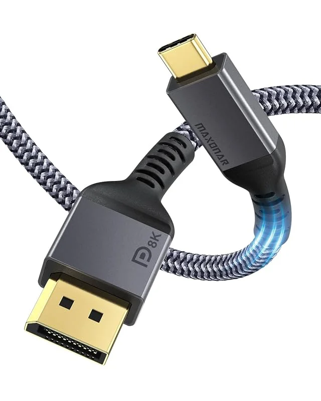 Maxonar USB C DisplayPort-kabel 1.4 8K vid 60 Hz, 2 m, 4K vid 60 Hz, 144 Hz, 120 Hz, 5K vid 60 Hz, 2K vid 240 Hz, Thunderbolt 3, 4 till DisplayPort HBR3 typ C DP 1.4 för Mac Studio M1, Mac Mini, MacBook — Laddning och kablar