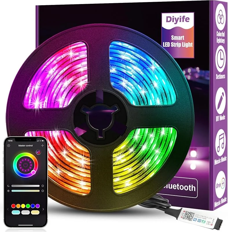 Diyife LED-remsa med smart appstyrning, 3 m ljus RGB-LED-remsa — Smarta hem