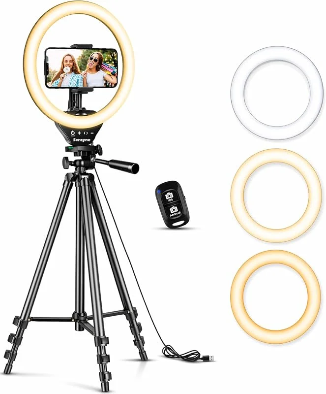 25 cm ringlampa med 15 cm utdragbart stativstativ, Sensyne LED-cirkellampor med telefonhållare för Live Stream, Makeup, YouTube-video, TikTok, kompatibel med alla telefoner. — Mobil och surfplatta