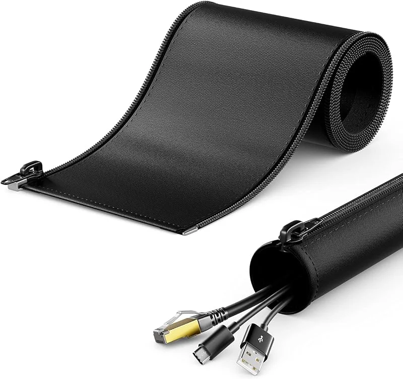 deleyCON 1, 5m Kabelslang med Dragkedja 40mm Diameter Kabelhantering Kabelkanal Kabelskydd Robust Nylon Kabelhölje Hushåll Kontor Skrivbord Svart — TV och streaming