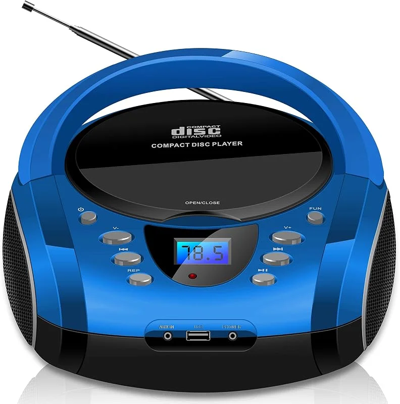 Bärbar boombox - CD, CD-R - USB - FM-radio - AUX-IN ingång - hörlursuttag - barnradio - CD-radio - stereokanal - kompakt system (koboltblå) — Portabel digital och ljud