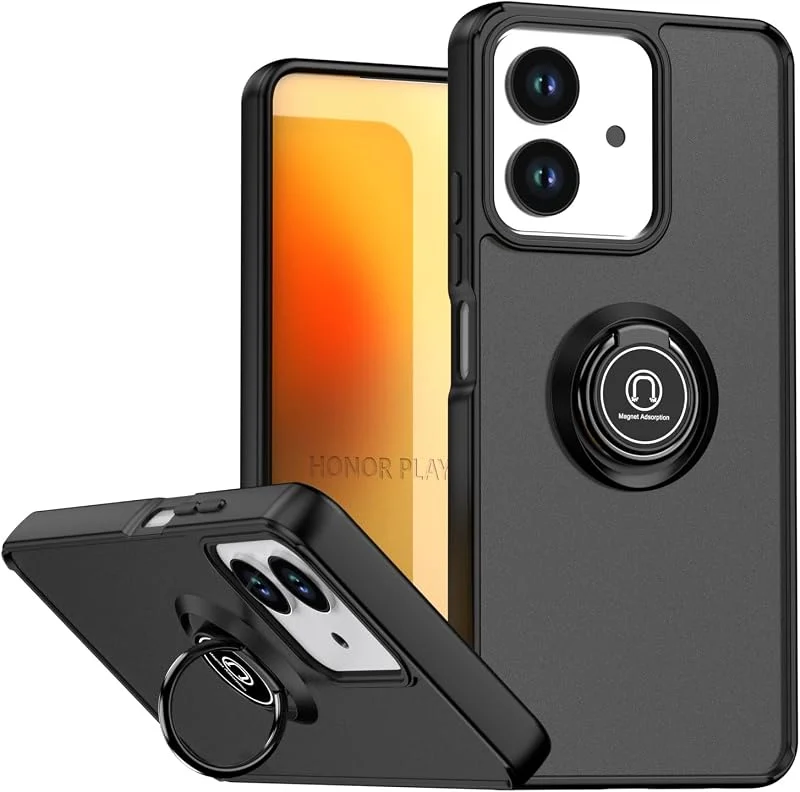 XINYEXIN Fodral för Honor X5C Plus, stötsäkert telefonfodral med stödring, hård PC och TPU Bumper Matt genomskinligt fodral - svart — Mobil och surfplatta